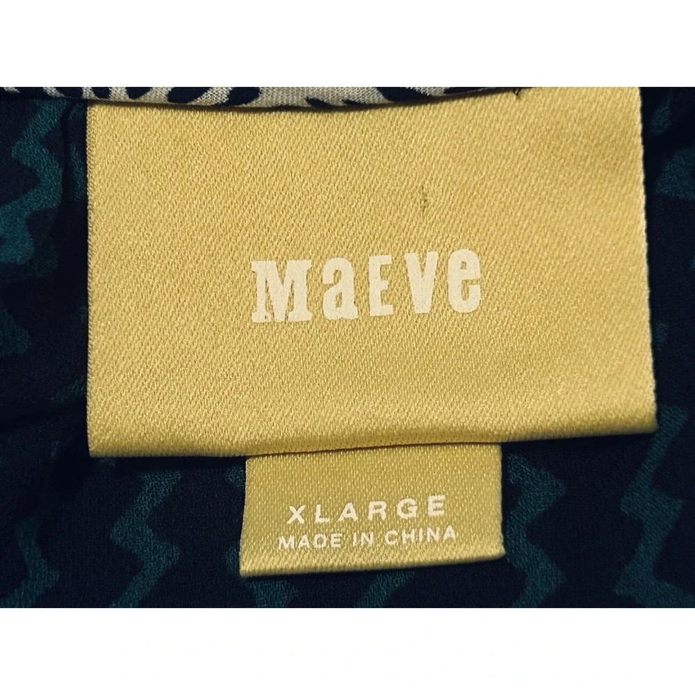 MAEVE Anthropologie Women's XL Viscose Sheer Blouse GREEN &‎ BLUE L/S